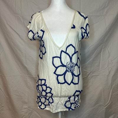 American Eagle Women's Cream Blue Blouse