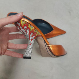 IINDACO Women's orange silver Flip flops